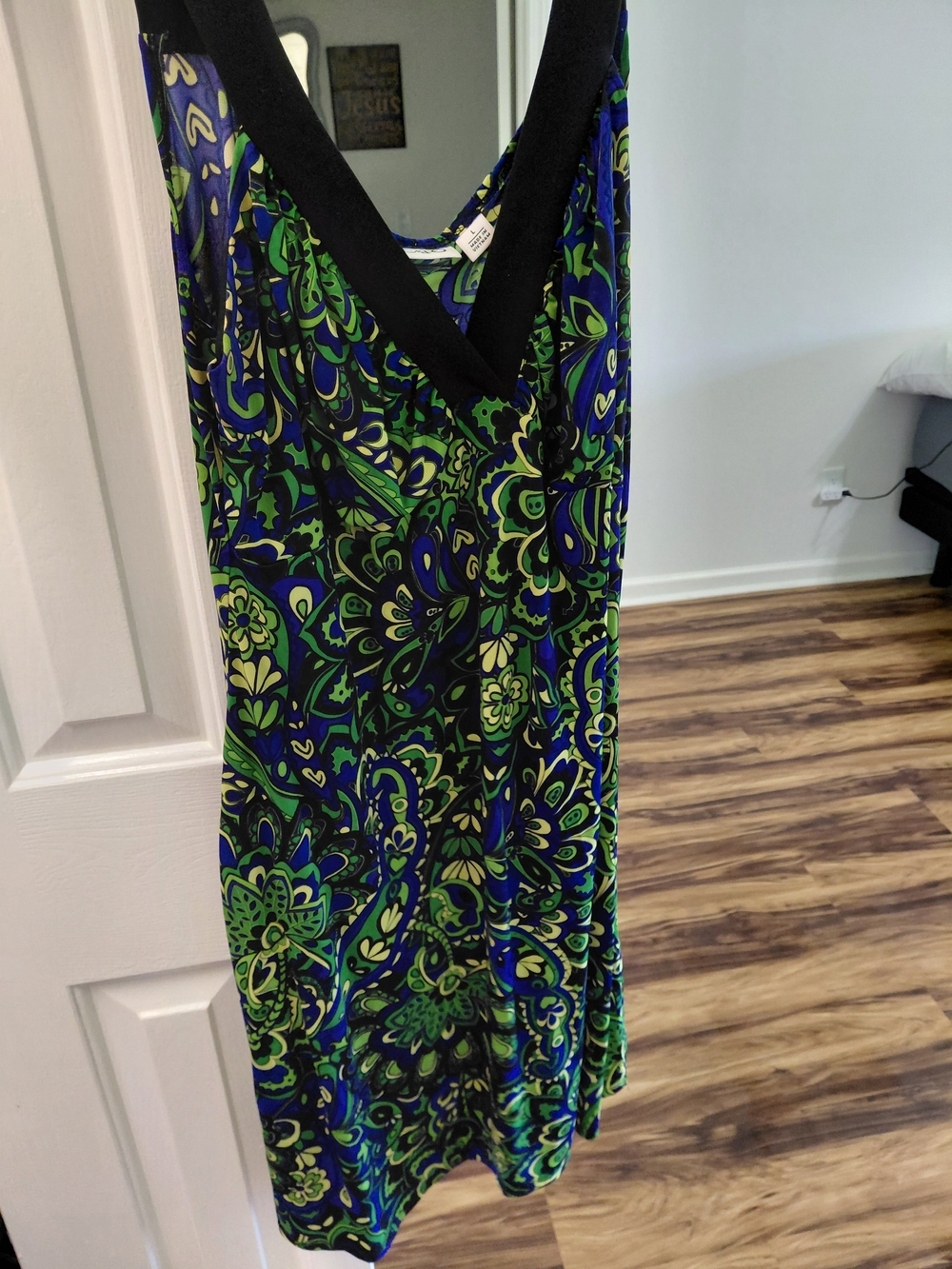 Cato Green and Blue Floral V-Neck Tank Dress
